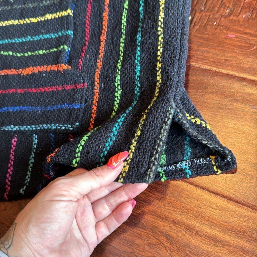 La Malinche rainbow and black striped hoodie drawstring hood pouch front bright - Picture 9 of 10